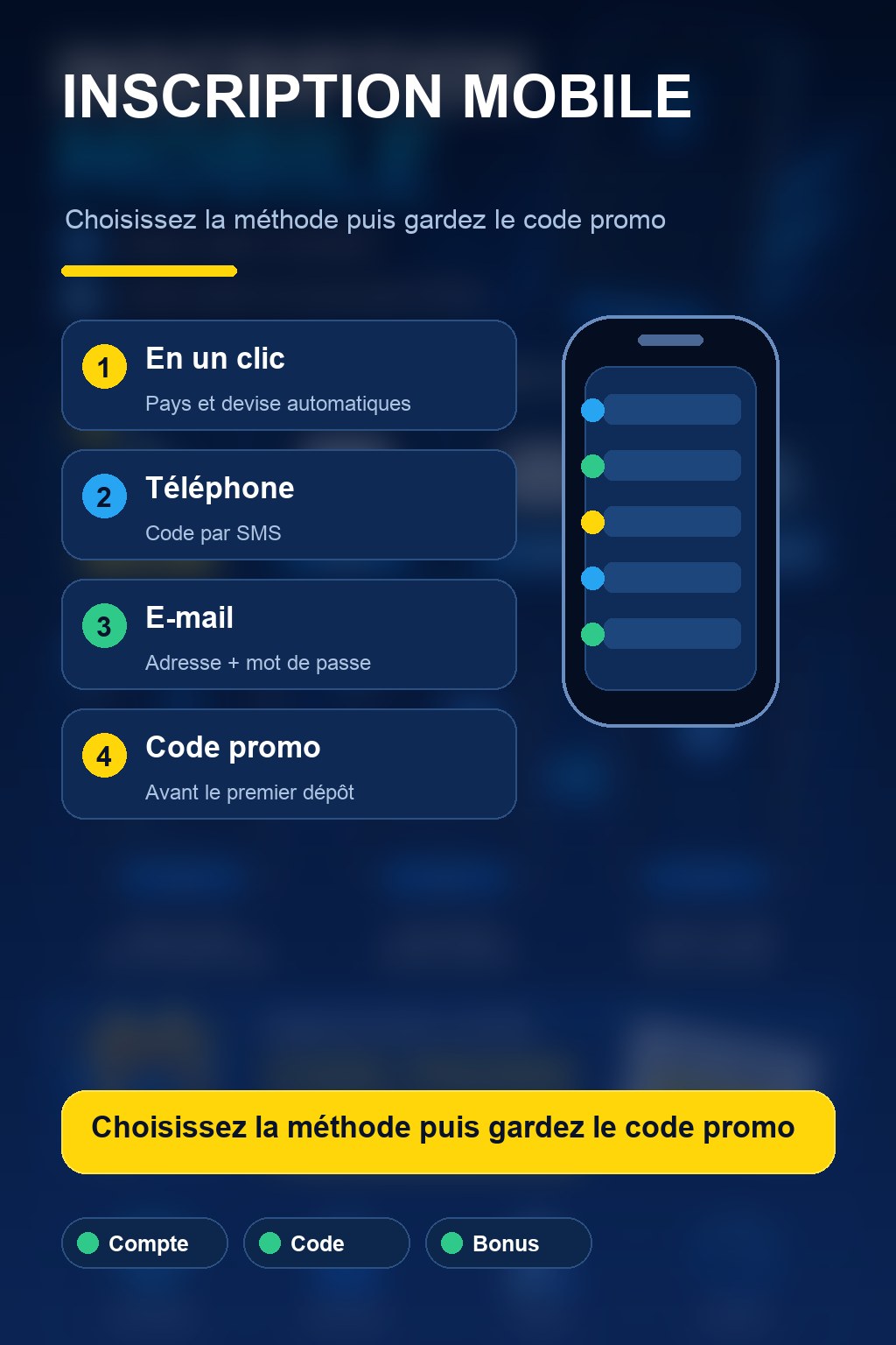 Écran de création de compte 1xBet sur mobile